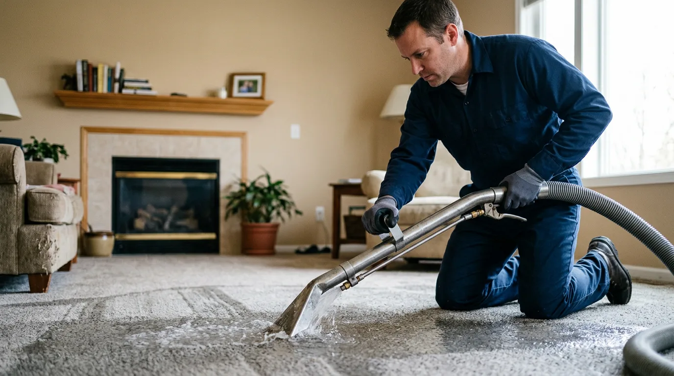 Water damage restoration technician working near Spillville, IA